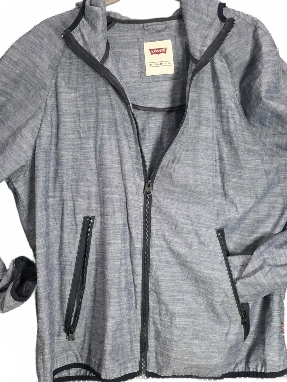 Levi's Women's Hooded Jacket Blue Full Zip Zip Pockets Short Long Sleeve